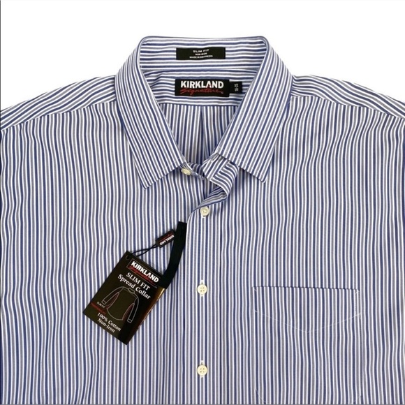 Kirkland Striped Slim Fit Button Down Shirt White And Blue Size 18-35 NWT - Picture 4 of 8